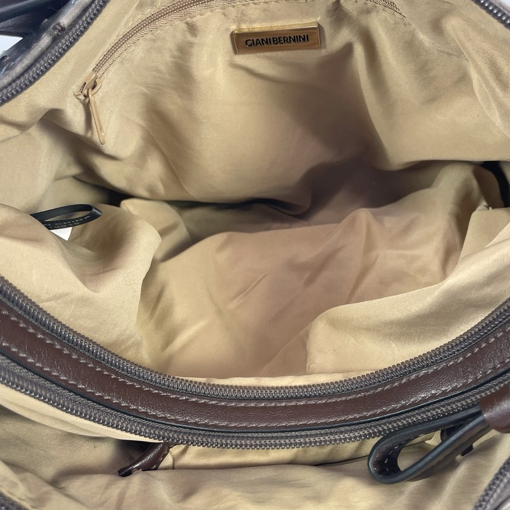 Giani Bernini Faux Ostrich Embossed Shoulder Bag Taupe Brown Multi Pocket - Picture 12 of 13